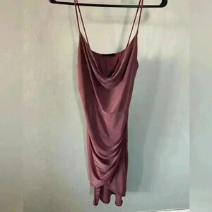 21 Saints Mauve spaghetti strap dress with rouching asymmetrical side hem size S